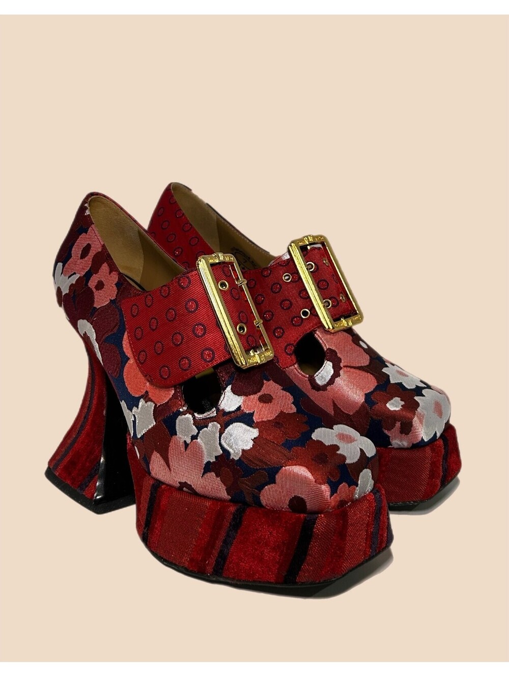 Fluevog RARE Jacquard Red Gilded Original Iconic Munster Shoes Size 7/ 37